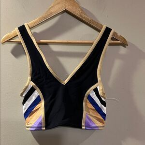 Free People Black and Gold V-Neck Sports Bra